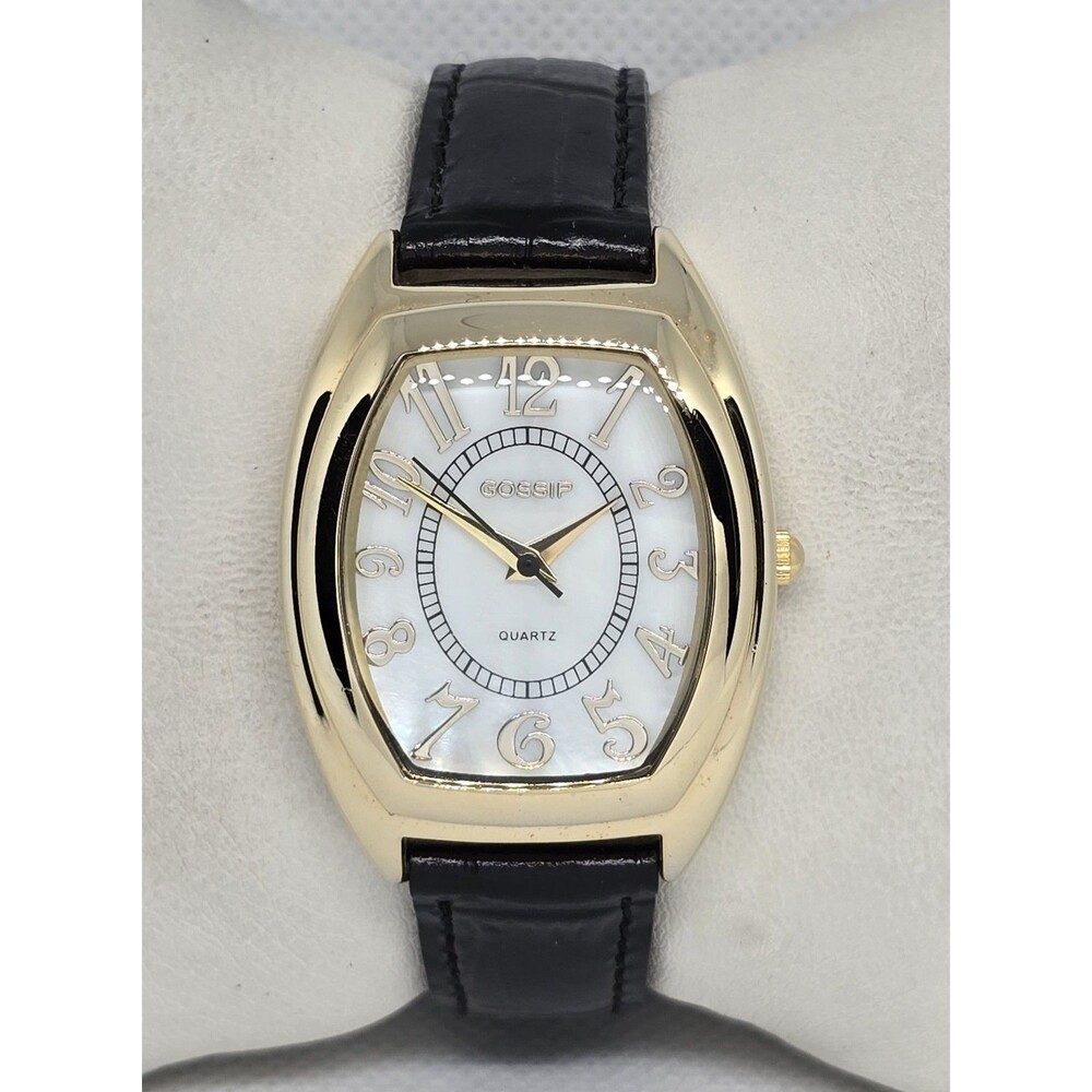 Women's Gossip Gold Tone White MOP Dial Black Italian Leather Strap Watch 08